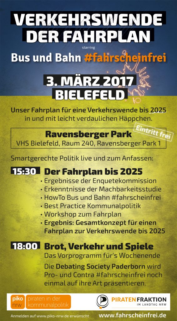 Fahrscheinfrei-Veranstaltung: Verkehrswende, Der Fahrplan, 3. März 2017 ab 15:30 in Bielefeld, Ravensberger Park